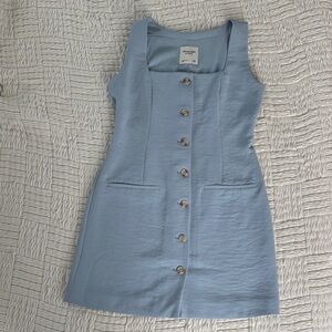 Blue Sleeveless Button Down Dress